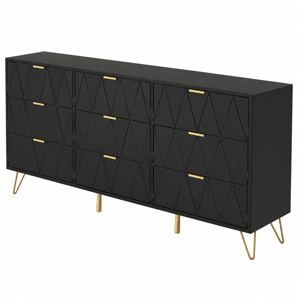 Armoire, avec rangement, avec tiroirs, 150 x 34 x 74 cm, coloris noir et doré, pour la chambre