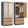 Armoire, avec tiroirs, avec portes, en chêne et panneaux de bois, coloris anthracite, pour la chambre