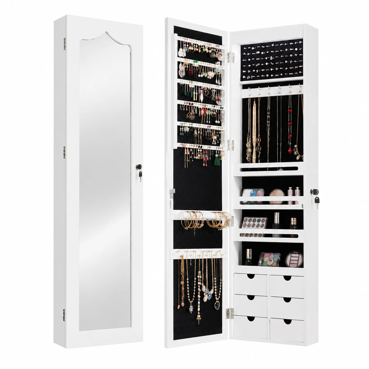 Armoire, avec tiroirs, avec portes, avec éclairage LED, coloris blanc, pour la chambre