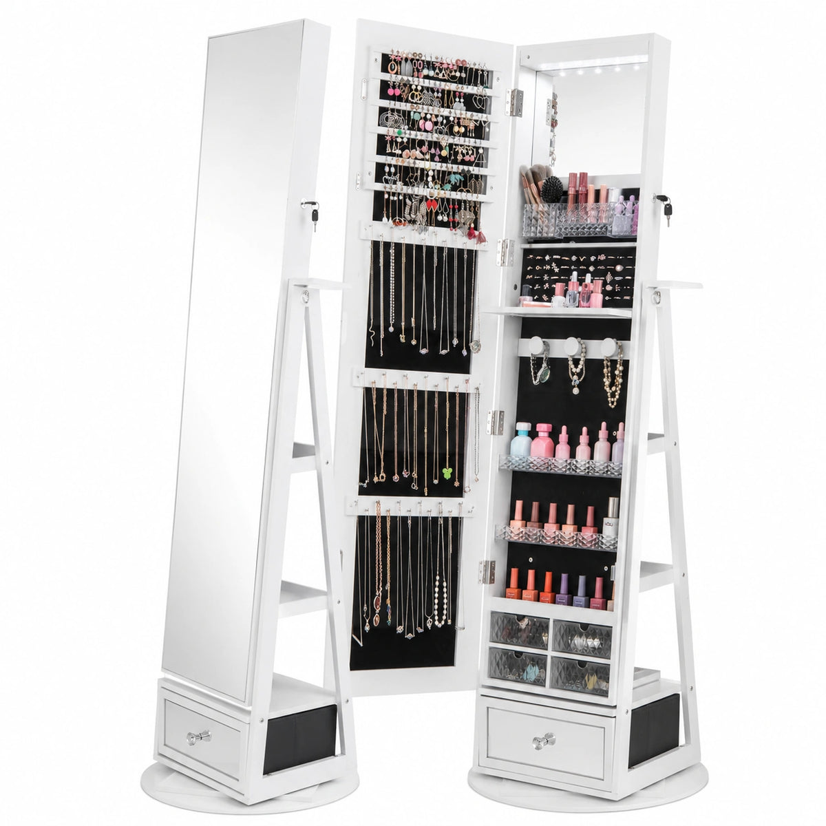 Armoire, pivotant, avec tiroirs, avec étagères, coloris blanc, pour la chambre