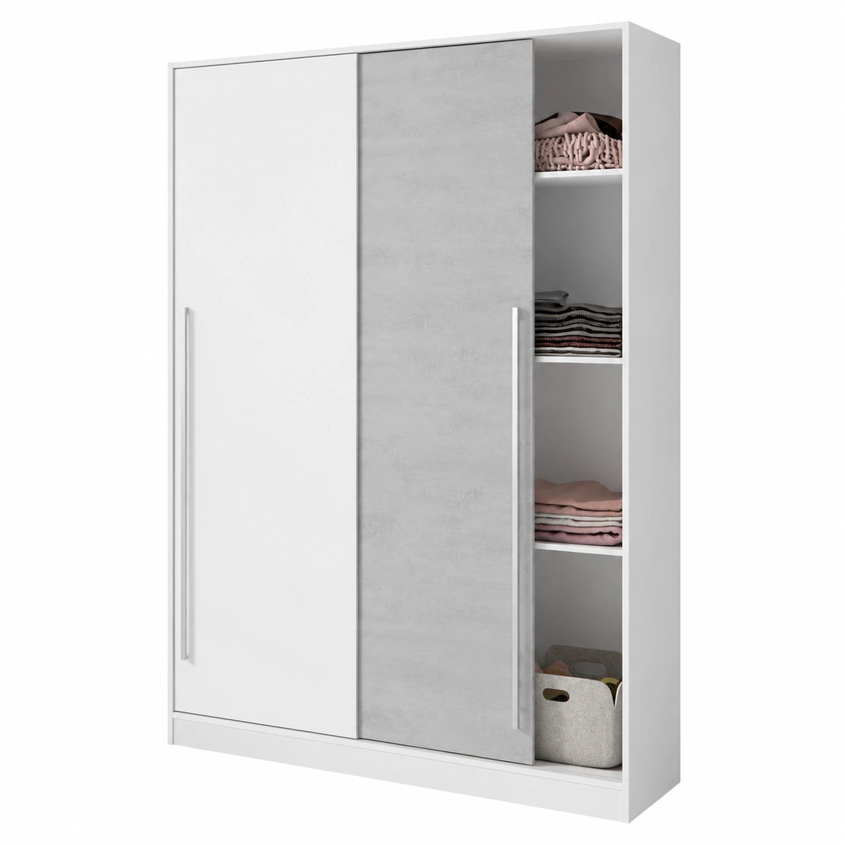 Armoire, avec étagères, avec portes coulissantes, avec portes, 200 x 120 x 50 cm, coloris blanc, pour la chambre