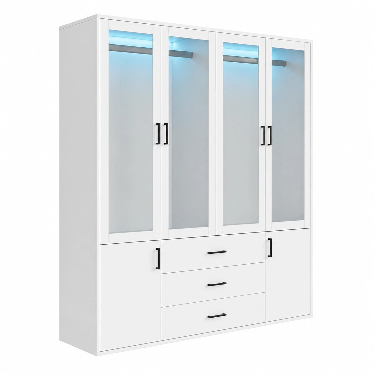 Armoire, avec rangement, avec tiroirs, avec portes, coloris blanc et transparent, 160 x 52 x 182 cm, pour la chambre
