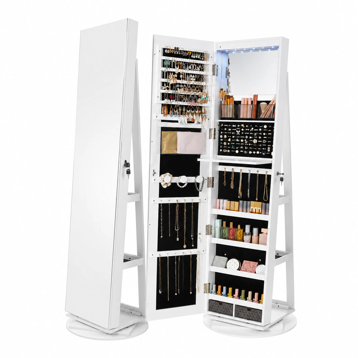 Armoire, pivotant, avec rangement, avec étagères, coloris noir et blanc, pour la chambre