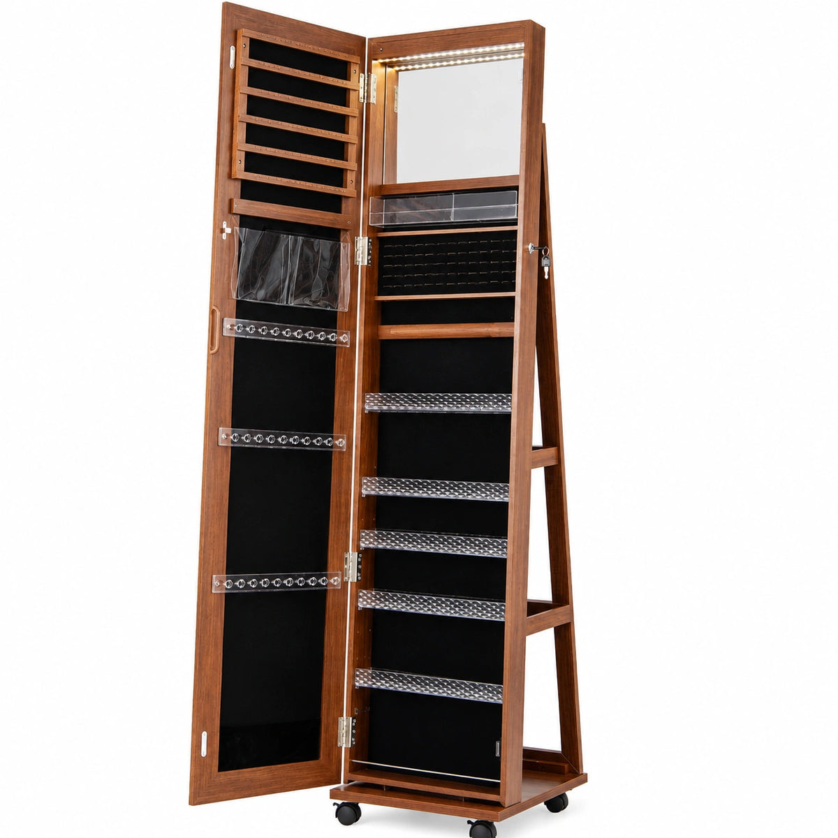 Armoire, réglable, avec étagères, avec éclairage LED, coloris marron, pour la chambre